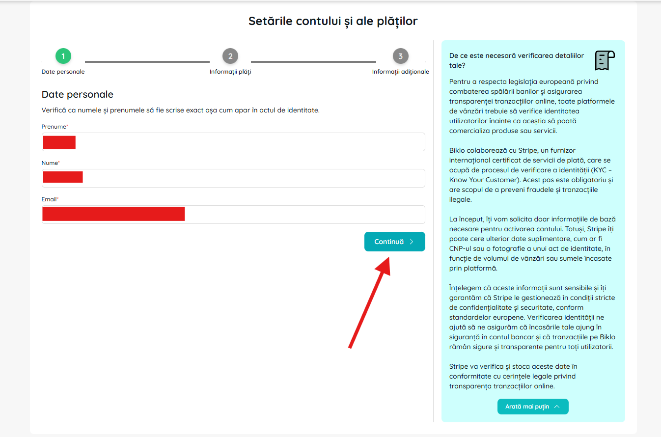 Συμπλήρωση προσωπικών δεδομένων στη διαδικασία δημιουργίας οικονομικού λογαριασμού Biklo